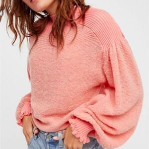 Free People Elderflower Delicate knit semi-sheer sweater Sz S Statement Sleeves